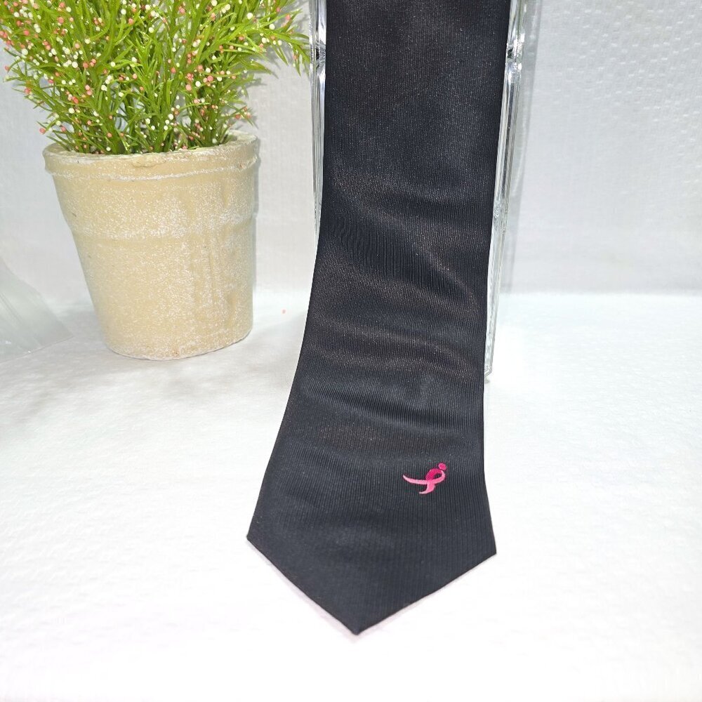 KNOTS FOR HOPE BREAST CANCER AWARENESS TIE MENS BLACK WITH PINK BOW